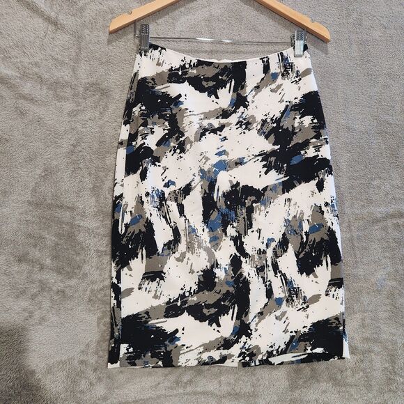 Banana Republic White Abstract Art Print Pencil Skirt Size 2 Artsy Feminine - Picture 1 of 12
